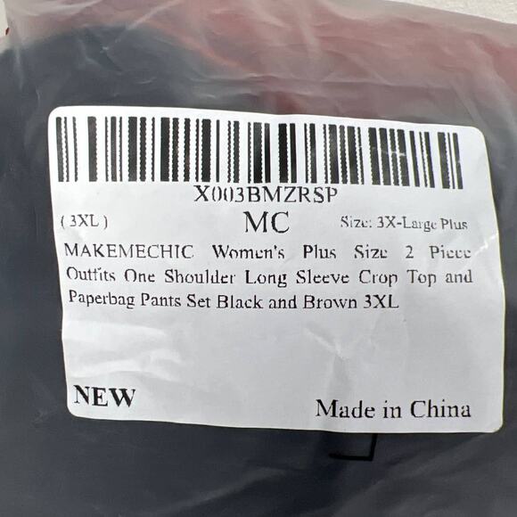 Women's Plus Size 3XL Black One Shoulder Crop Top Paperbag Pants Outfit Set - Picture 2 of 10